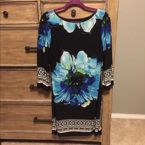 Black dress with blue flower